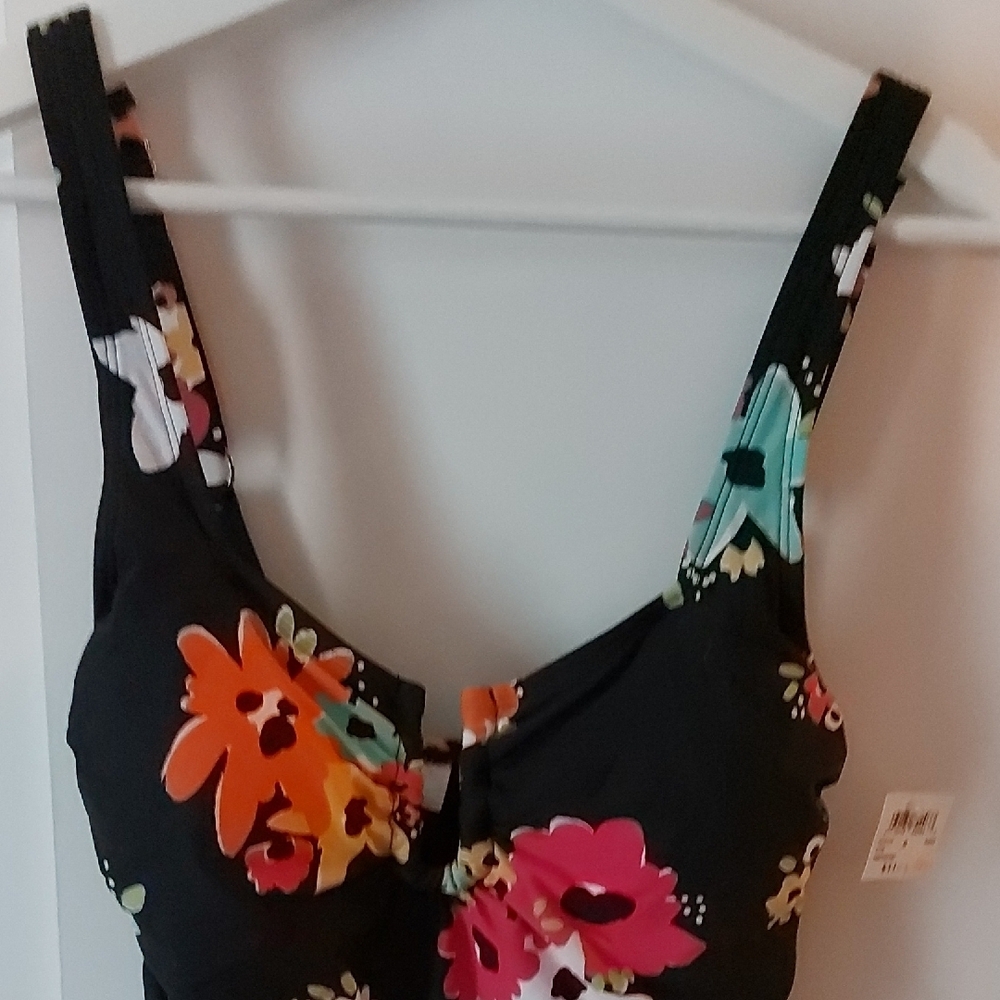Anne Cole Floral One Piece Swimsuit - Black, Orange, Pink, Green